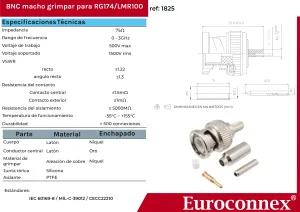 BNC Macho Crimpar para RG-174, LMR100, PTFE — imagen 2
