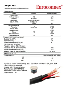Bobina RG59 + 2x0.55mm Alimentación 100m — imagen 2
