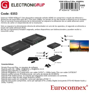 Extensor HDMI HDBaseT 60m con IR bidireccional y RS232 a 4K@60Hz 4:4:4 — imagen 2
