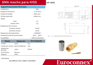H155, SMA Macho Crimpar, PTFE — imagen 2