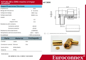 RG58 / LMR200, R/P SMA Macho crimpar, acodado — imagen 2