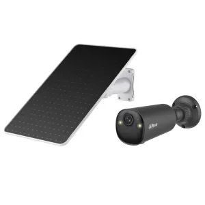 Tubular IP H265 4M Iluminación Dual LED20m/IR15m 2.1mm IP66 PIR MIC/Altavoz 4G AI color negro con batería + Panel Solar — imagen 1