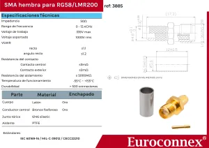 RG58 / LMR200, SMA Hembra Crimpar, Dorado — imagen 2