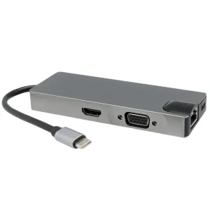 Hub USB-C a Ethernet RJ45 1000BaseT + HDMI 4K + 2 * USB-A 3.0  + 1 * USB-C PD + VGA + SD / TF card reader — imagen 2