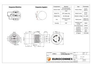 Seta de emergencia 24.5mm, acero inoxidable 19mm DPDT — imagen 2