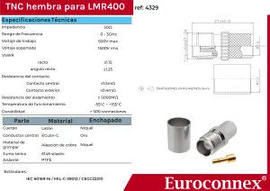 LMR400, TNC Hembra Crimpar, PTFE — imagen 2