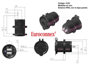 Base de alimentacion para panel 2 x USB-A  [5V/1A y 5V/2.1A] — imagen 2