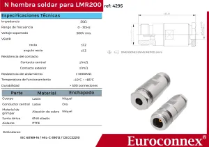 LMR200, N Hembra Soldar PTFE — imagen 2