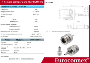 RG174/LMR100, N Hembra Crimpar, PTFE — imagen 2