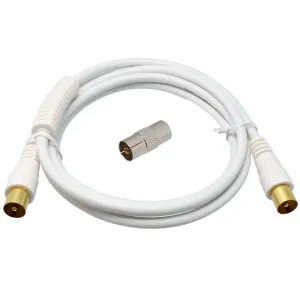 Conjunto cable de antena COAXIAL 1,5m blanco con ferritas Macho - Macho y adaptador Hembra - Hembra — imagen 1