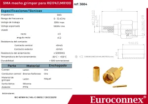 RG174, SMA Macho Crimpar, Dorado — imagen 2