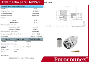 LMR240, TNC Macho Crimpar, PTFE — imagen 2